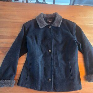Braetan Womens Wool Button-Up Pea Coat Sherpa Cuff Collar - Size L